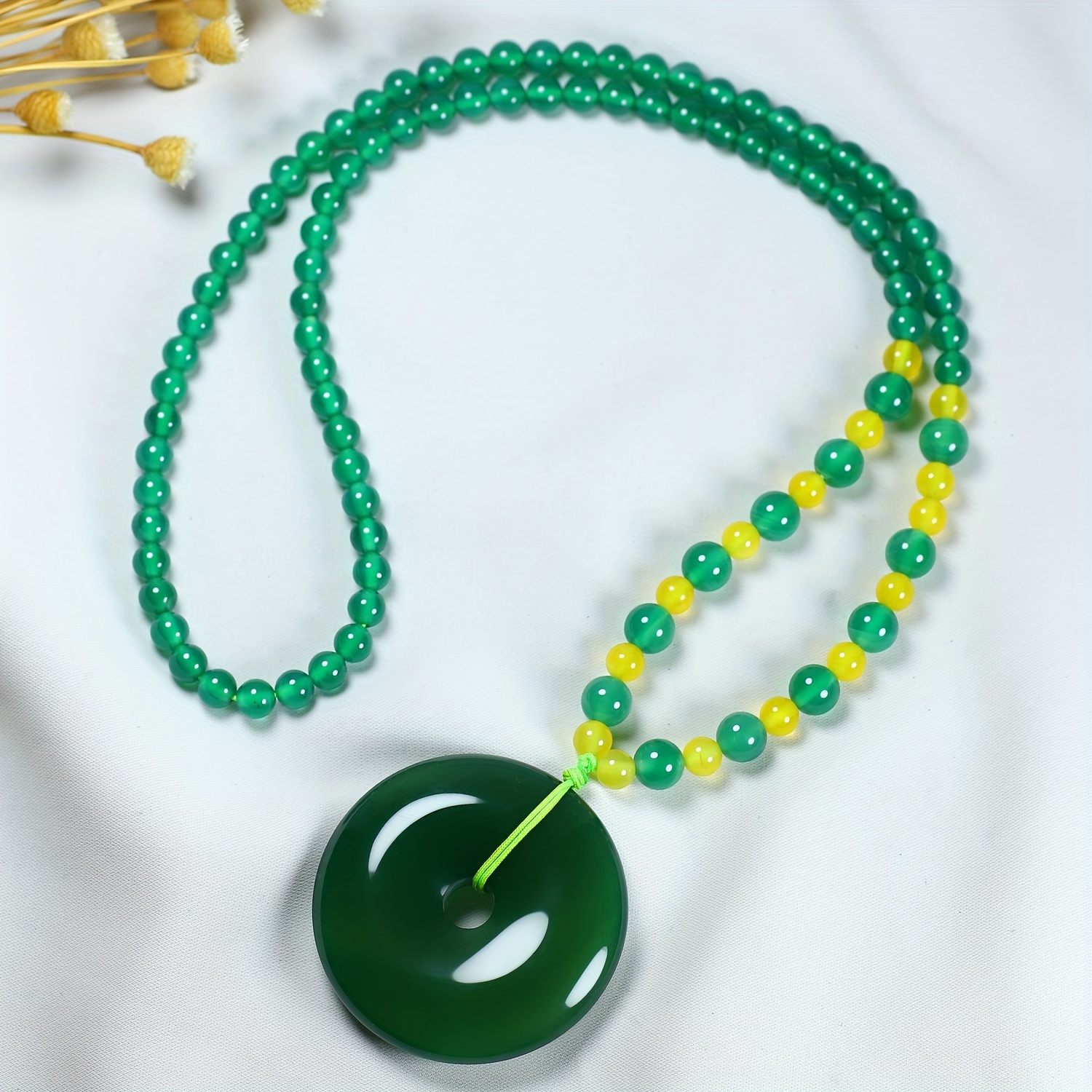 Natural Green Agate Peace Buckle Pendant Necklace for Couples